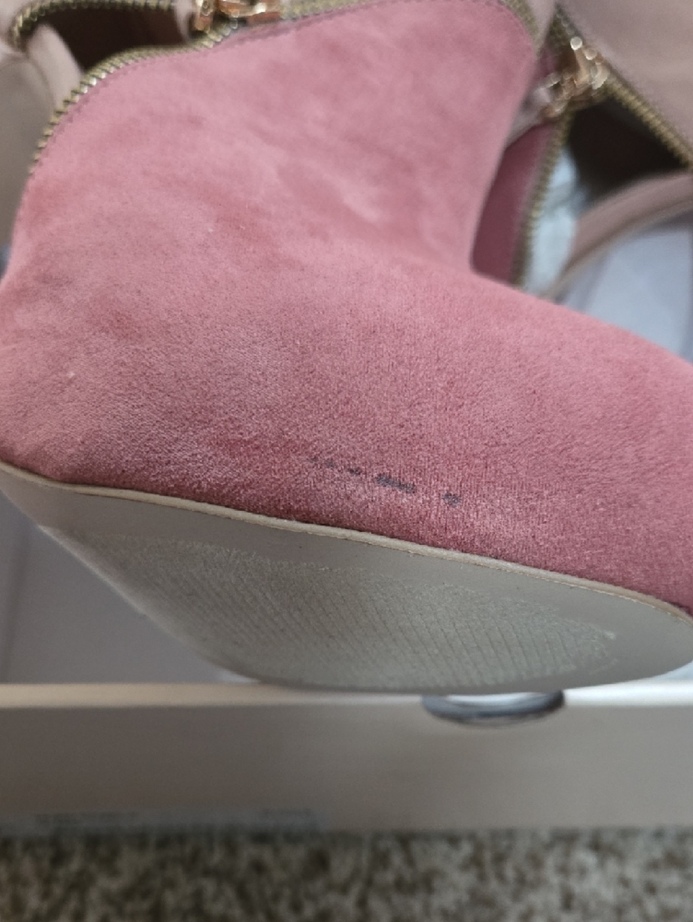 Madison Park Two-Tone Pink Suede & Leather High Heel Ankle Booties - Picture 2 of 5